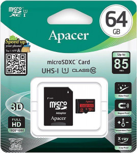   Apacer microSDHC/SDXC Class 10 UHS-I R85MB/s SD adapter 64Gb #I/S 3