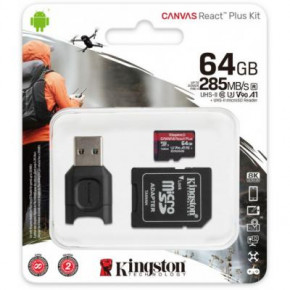   MicroSDXC 64GB UHS-II U3 Class 10 Kingston Canvas React Plus R285/165MB/s + Adapter SD