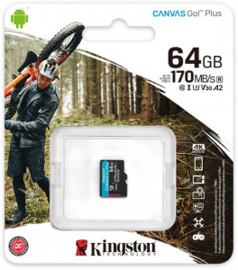   MicroSDXC 64GB UHS-I U3 Class 10 Kingston Canvas Go! Plus R170/W70MB/s (SDCG3/64GBSP)