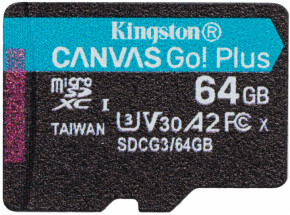   MicroSDXC 64GB UHS-I U3 Class 10 Kingston Canvas Go! Plus R170/W70MB/s (SDCG3/64GBSP) 3