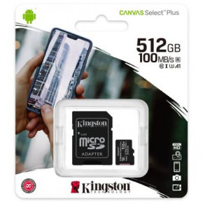   MicroSDXC 512GB UHS-I U3 Class 10 Kingston Canvas Select Plus R100MB/s + Adapter SD