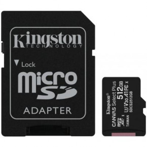   MicroSDXC 512GB UHS-I U3 Class 10 Kingston Canvas Select Plus R100MB/s + Adapter SD 3