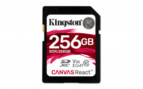   SDXC 256GB UHS-I U3 Class 10 Kingston Canvas React R100/W80MB/s (SDR/256GB)