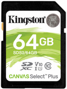   SDXC 64GB UHS-I Class 10 Kingston Canvas Select Plus R100MB/s (SDS2/64GB)