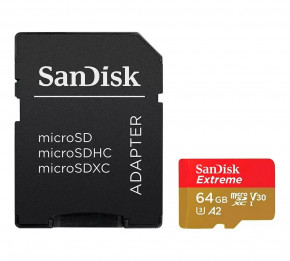      SanDisk microSDXC Extreme For Action Cams and Drones 64GB Class 10 UHS-I (U3) V30 A2 W-80MB/s R-170MB/s +SD- (SDSQXAH-064G-GN6AA) (0)