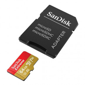      SanDisk microSDXC Extreme For Action Cams and Drones 64GB Class 10 UHS-I (U3) V30 A2 W-80MB/s R-170MB/s +SD- (SDSQXAH-064G-GN6AA) (1)