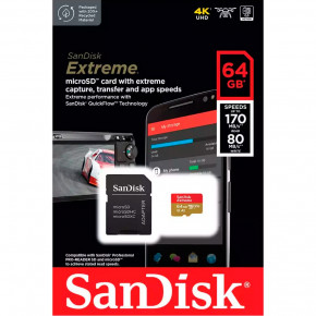      SanDisk microSDXC Extreme For Action Cams and Drones 64GB Class 10 UHS-I (U3) V30 A2 W-80MB/s R-170MB/s +SD- (SDSQXAH-064G-GN6AA) (3)