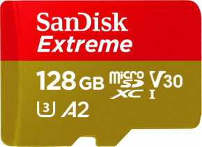   microSD 128GB SanDisk C10 UHS-I U3 R190/W90MB/s Extreme V30 (SDSQXAA-128G-GN6MN)