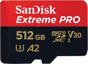   microSD 512GB SanDisk C10 UHS-I U3 R200/W140MB/s Extreme Pro V30 + SD (SDSQXCD-512G-GN6MA)