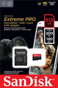   microSD 512GB SanDisk C10 UHS-I U3 R200/W140MB/s Extreme Pro V30 + SD (SDSQXCD-512G-GN6MA) 3