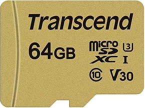   MicroSDXC 64GB UHS-I U3 Class 10 Transcend 500S + Adapter SD (TS64GUSD500S)