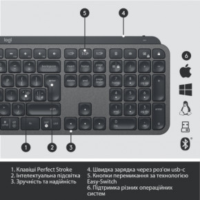  Logitech MX Keys Advanced for Business Wireless Illuminated UA Graphite (920-010251) 11