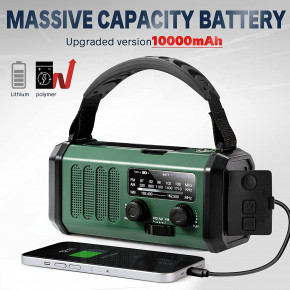   Leaton Army green 10000 mAh NOAA/AM/FM Weather Radio,  USB Type-C,       3