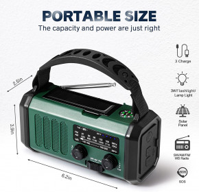   Leaton Army green 10000 mAh NOAA/AM/FM Weather Radio,  USB Type-C,       7