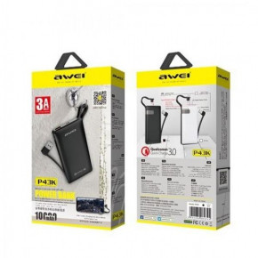 Power bank Awei P43K 10000 mAh |1USB/1Type-C, QC3.0/PD, 3A| black 3