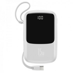 Power Bank Baseus Q pow Digital Display 10000 mAh |3A/15W/2USB/1Lightning/1Type-C| white