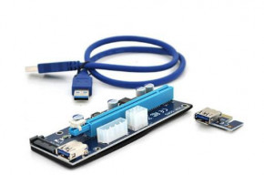  RX-riser-008 PCI-EX, x1=>x16, 4-pin/6-pin/Sata, USB 3.0 AM-AM 0,6 (PCE164P-N04/ VER 008S)