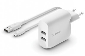   Belkin Home Charger (24W) DUAL USB 2.4A, USB-C 1m, white (WCE001VF1MWH)