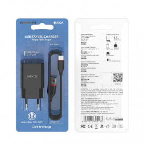   Borofone BA20A Sharp single port charger set(Micro) Black (BA20AMB) 3