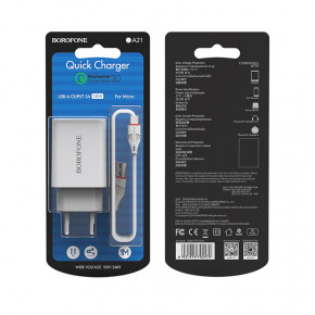    Borofone BA21A Long journey single port QC3.0 charger set(Micro) White (BA21AMW) 5