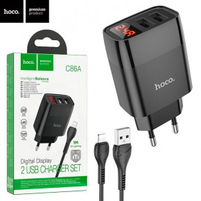    Hoco C86A 2USB 2.4A Lightning black 5