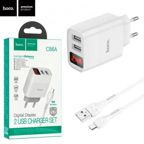    Hoco C86A 2USB 2.4A micro-USB white 5