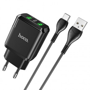    Hoco N6 Charmer dual port QC3.0 charger set(Type-C) Black (6931474738998)