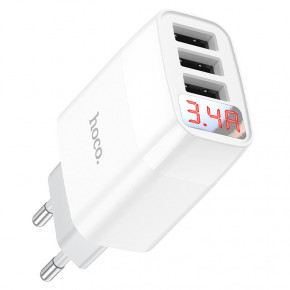    Hoco C93A Easy charge 3-port digital display charger set(Micro) White (6931474760616) 3