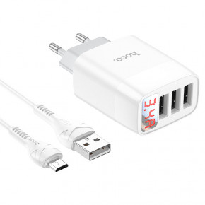    Hoco C93A Easy charge 3-port digital display charger set(Micro) White (6931474760616) 4