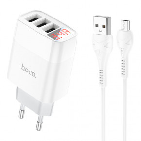    Hoco C93A Easy charge 3-port digital display charger set(Micro) White (6931474760616) 6