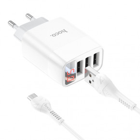    Hoco C93A Easy charge 3-port digital display charger set(Micro) White (6931474760616) 7