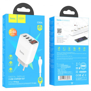    Hoco C93A Easy charge 3-port digital display charger set(Micro) White (6931474760616) 10