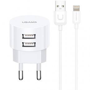    2USB Usams T20 2.1A White + cable USB-Lightning U35