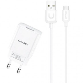   1USB Usams T21 2.1A White cable USB-MicroUSB