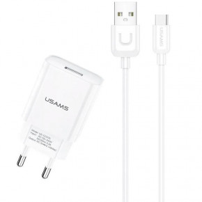    1USB Usams T21 2.1A White + cable USB-Type-C