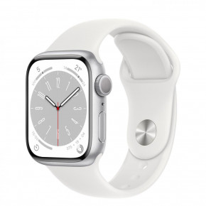 - Apple Watch Series 8 GPS 45mm Silver Aluminum Case with White S. Band - S/M (MP6P3/MP6T3)