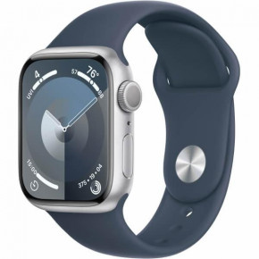 - Apple Watch Series 9 GPS 45mm Silver Aluminum Case w. Storm Blue Sport Band - S/M (MR9D3)