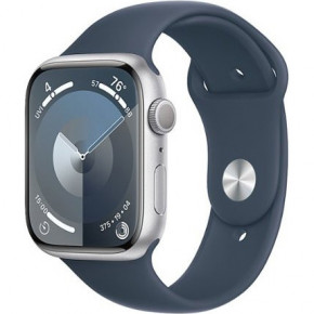 - Apple Watch Series 9 GPS 45mm Silver Alu. Case w. Storm Blue S. Band - M/L (MR9E3)