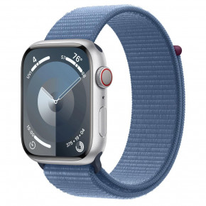 - Apple Watch Series 9 GPS + Cellular 45mm Silver Aluminum Case with Winter Blue Sport Loop (MRMJ3)