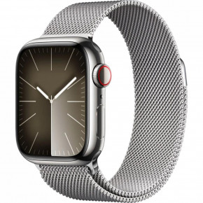 - Apple Watch Series 9 GPS + Cellular 45mm Silver S. Steel Case w. Silver Milanese Loop (MRMQ3)