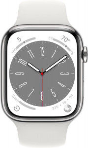 �����-���� Apple Watch Series 8 GPS + Cellular 45mm w/Silver Stainless Steel Case with White Sport Band - M/L (MNVW3) 3