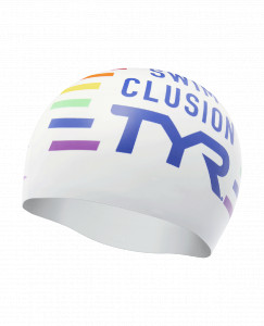    TYR Swim Clusion Silicone Swim Cap White/Multi (LCSSWCL-186)