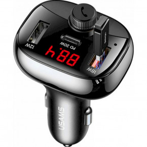 FM- Usams US-CC143 C25 50W 2A+C 3 Ports Digital Display Wireless FM Car Charger Black 4