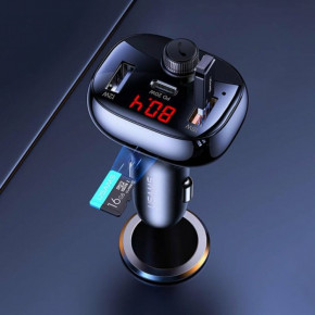 FM- Usams US-CC143 C25 50W 2A+C 3 Ports Digital Display Wireless FM Car Charger Black 5