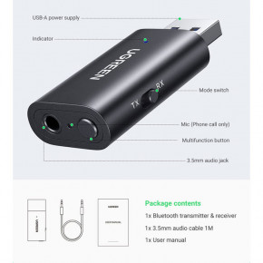 / UGREEN USB 2.0 to 3.5mm Bluetooth Adapter with Audio Cable CM523 (60300) 4