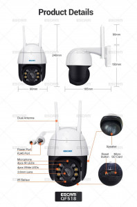  WiFi Escam QF518  5MP AI Cloud PTZ 6