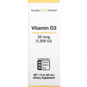   3 California Gold Nutrition Vitamin D3 Liquid 25  1000  30 