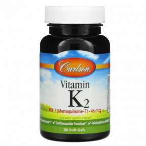  2 -7, Vitamin K2 MK-7, 45 , Carlson Labs, 45 , 90  (CAR-10110)