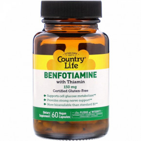 ,   B1, B1 with Benfotiamine, Country Life, 150 , 60  