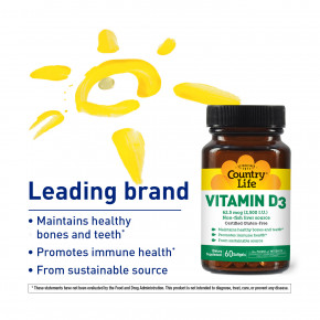  Country Life Vitamin D3 2500 IU 60   5